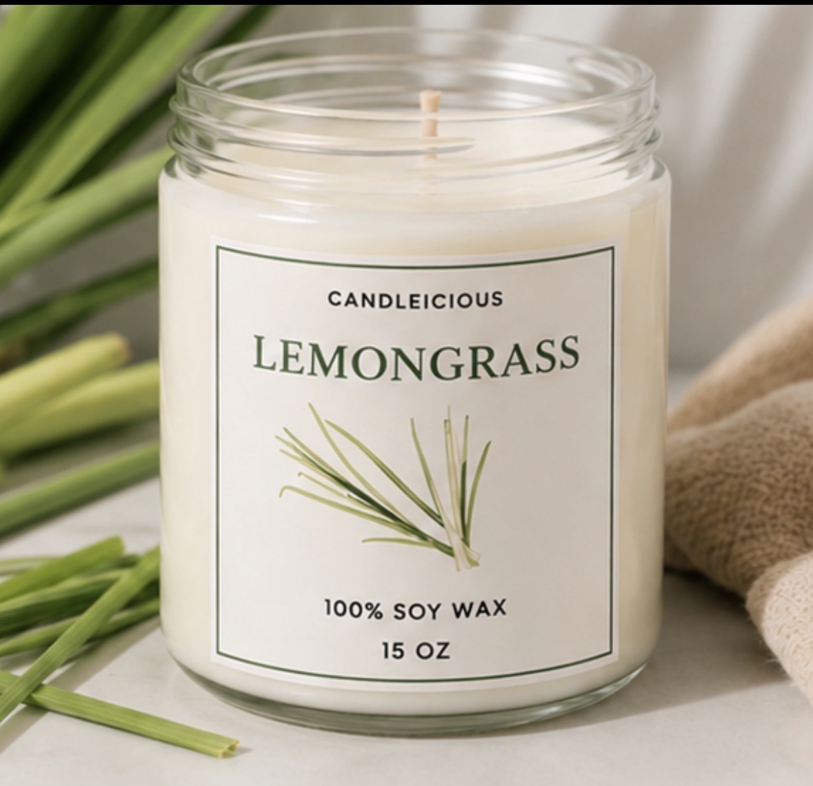 Lemongrass soy candle, 15 oz